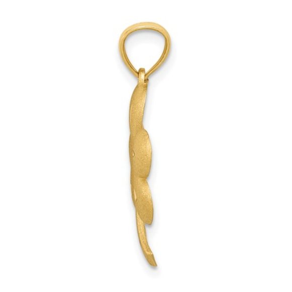 14k Yellow Gold Brushed Finish  Diamond-cut 3-Leaf Clover Shamrock Charm Pendant - Picture 3 of 4